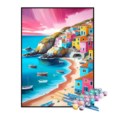 Paint by Numbers Kit – Colorful Coastal Buildings