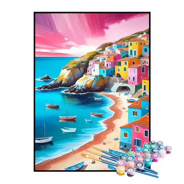Paint by Numbers Kit – Colorful Coastal Buildings