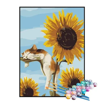 Paint by Numbers Kit – Sleeping Kitten on a Sunflower