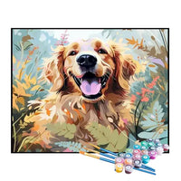 Paint by Numbers Kit – Golden Retriever Playing in the Garden