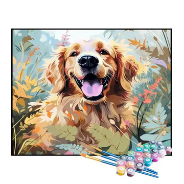 Paint by Numbers Kit – Golden Retriever Playing in the Garden