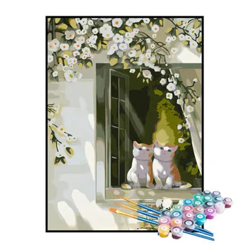 Paint by Numbers Kit – Kittens Watching the Blossoms
