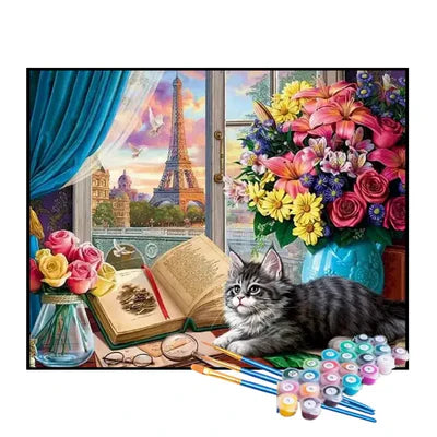 Paint by Numbers Kit – Parisian Reading Cat