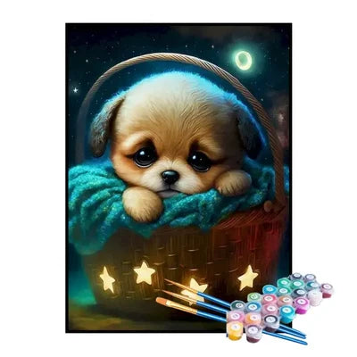 Paint by Numbers Kit – Little Puppy in a Basket