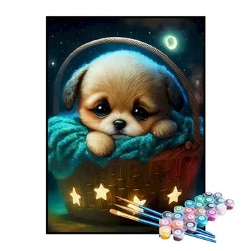 Paint by Numbers Kit – Little Puppy in a Basket