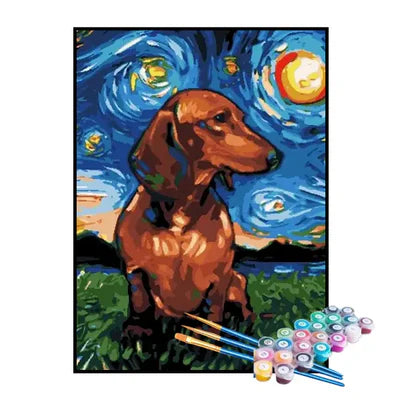 Paint by Numbers Kit – Dog Under the Starry Night