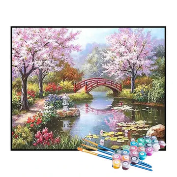 Paint by Numbers Kit – Bridge Through a Blooming Forest