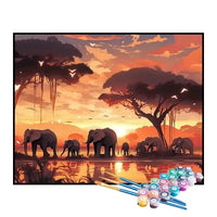 Paint by Numbers Kit – Elephant Herd at Sunset