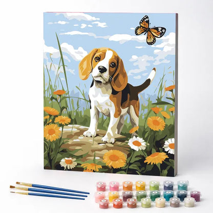 Beagle and Butterfly - Paint by Numbers Kit
