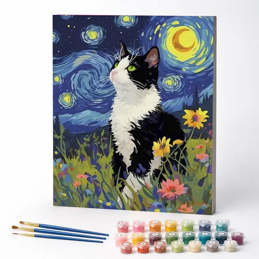 Cat in a Starry Garden - Paint by Numbers Kit