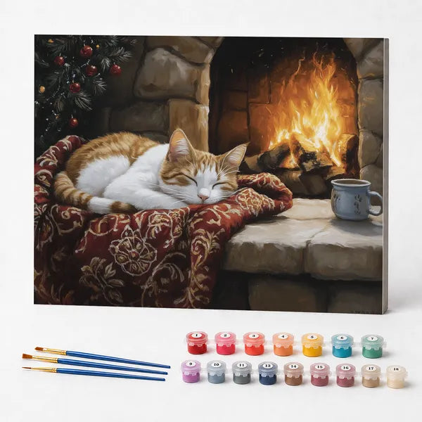 Kitten by the Fireplace - Paint by Numbers Kit