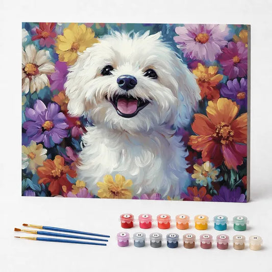 Puppy Among Flowers - Paint by Numbers Kit