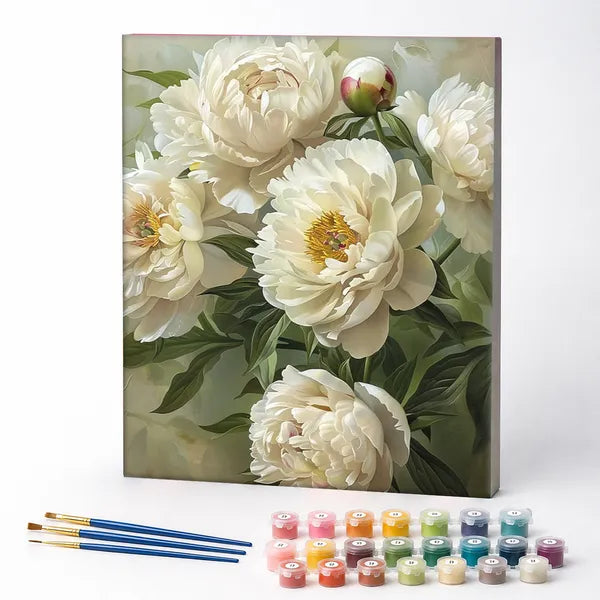 White Peonies - Paint by Numbers Kit