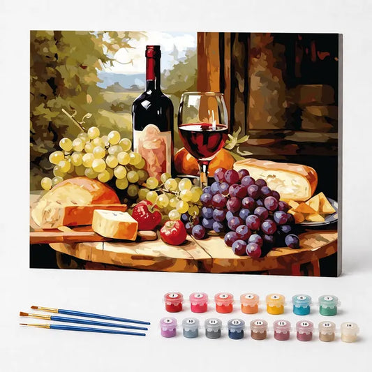 Wine, Cheese and Grapes - Paint by Numbers Kit