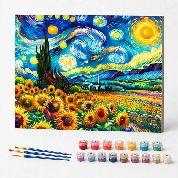 Paint by Numbers Kit – Starry Night and Sunflowers, Van Gogh