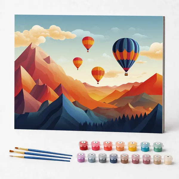 Paint by Numbers Kit – Hot Air Balloons Over the Mountains