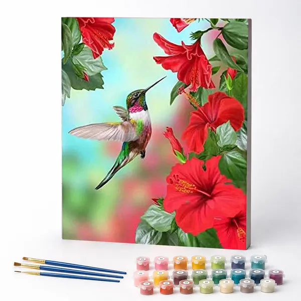 Paint by Numbers Kit – Hummingbird and Red Hibiscus