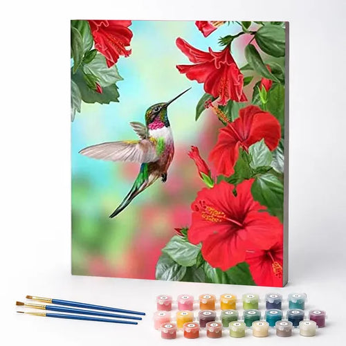 Hummingbird and Red Hibiscus - Paint by Numbers Kit