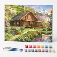Paint by Numbers Kit – Mountain Cabin in Bloom
