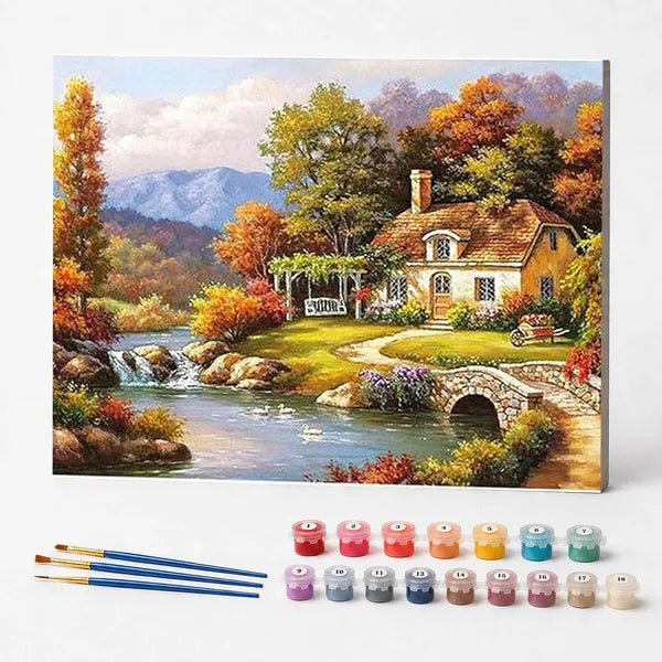 Paint by Numbers Kit – Peaceful Forest Cabin