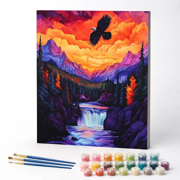 Paint by Numbers Kit – Waterfall Beneath a Colorful Sky