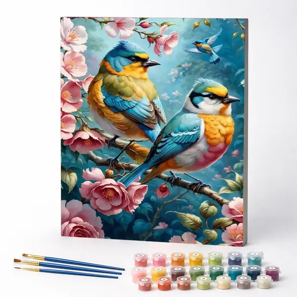 Paint by Numbers Kit – Lovebirds in Bloom
