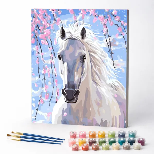 Paint by Numbers Kit – White Horse in Bloom