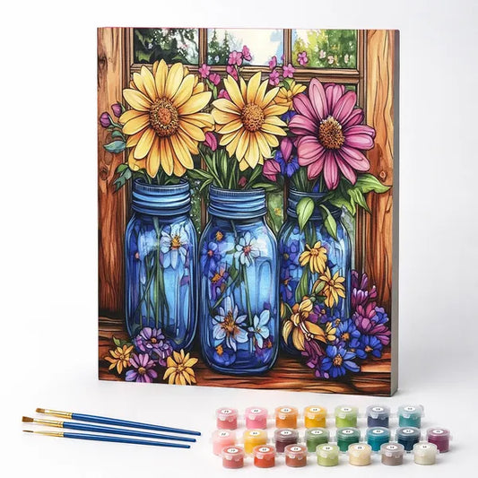 Flowers in Blue Jars - Paint by Numbers Kit