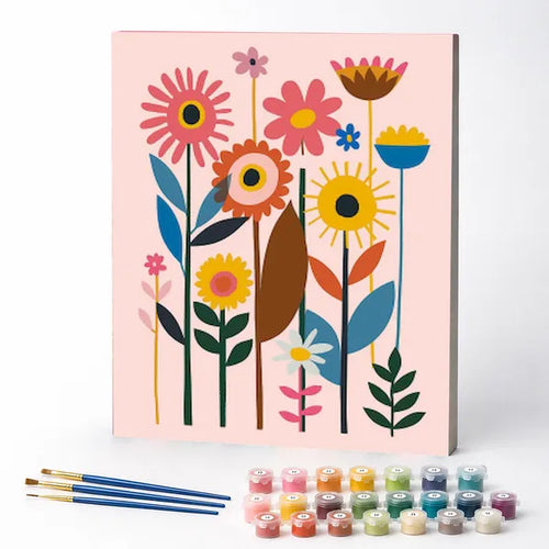Playful Flowers on Pink - Paint by Numbers Kit