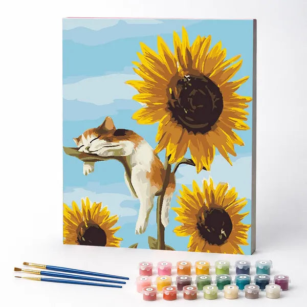Paint by Numbers Kit – Sleeping Kitten on a Sunflower