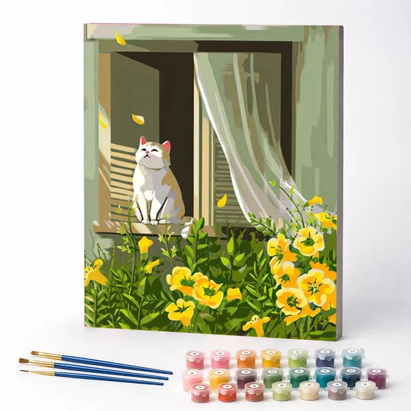 Paint by Numbers Kit – Kitten Watching the Blossoms