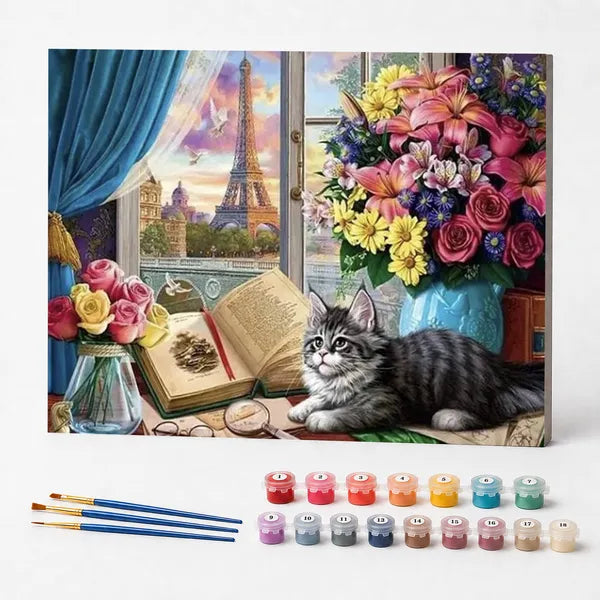 Paint by Numbers Kit – Parisian Reading Cat