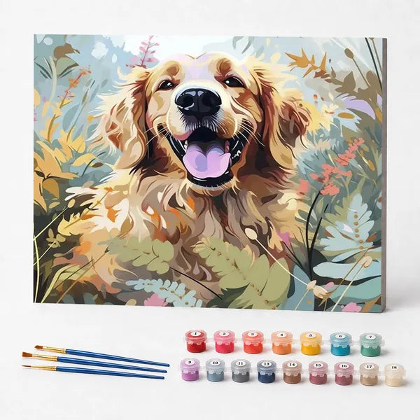 Paint by Numbers Kit – Golden Retriever Playing in the Garden