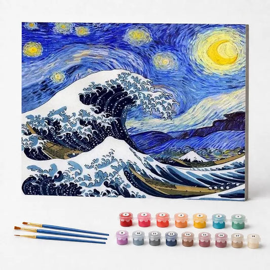 The Great Wave Under the Starry Night - Paint by Numbers Kit