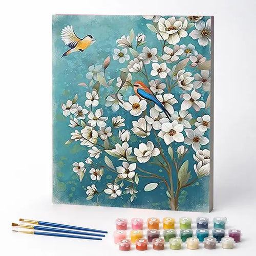 Birds Among White Blossoms - Paint by Numbers Kit
