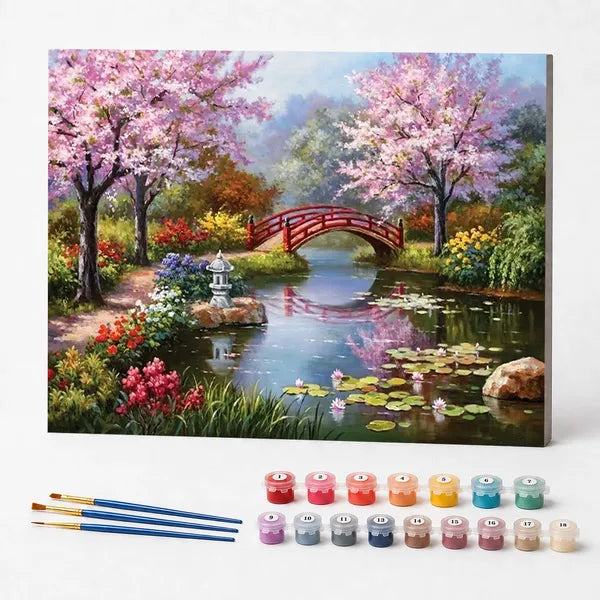 Bridge Through a Blooming Forest - Paint by Numbers Kit