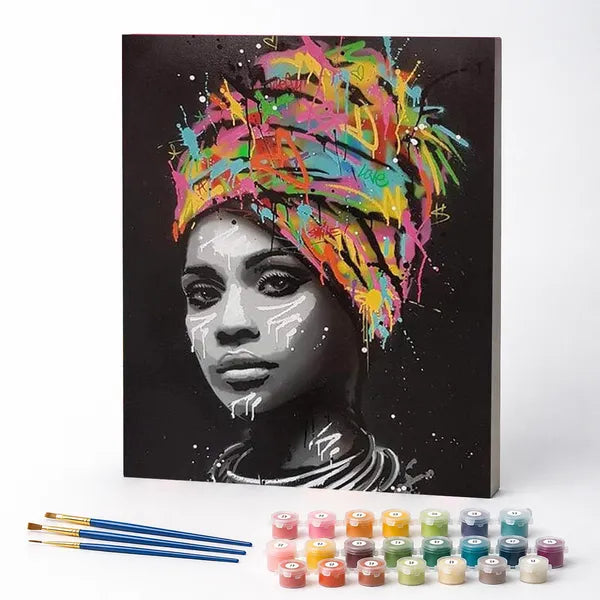 Vibrant Headwrap Portrait - Paint by Numbers Kit